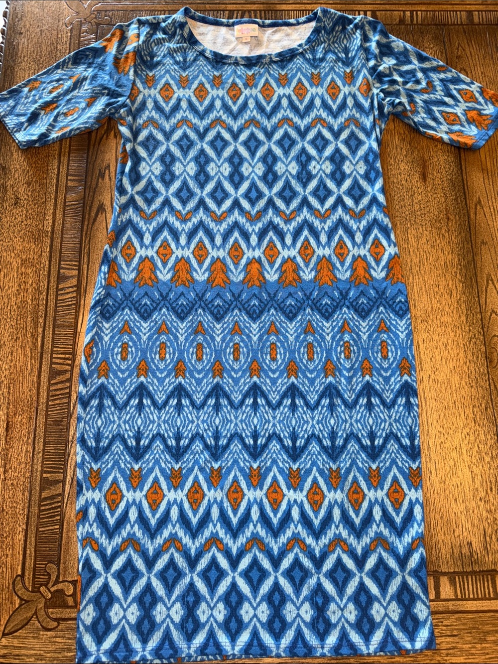 LuLaRoe Blue & Orange Geometric Midi Dress